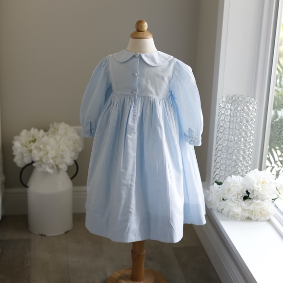 Strasburg Dress Long Sleeve Light Blue Hand Smocked Embroidery Like New - Picture 6 of 6